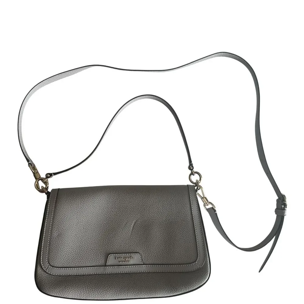 Kate Spade Hudson Convertible Shoulder Bag Womenns Platinum Gray Pebbled Leather